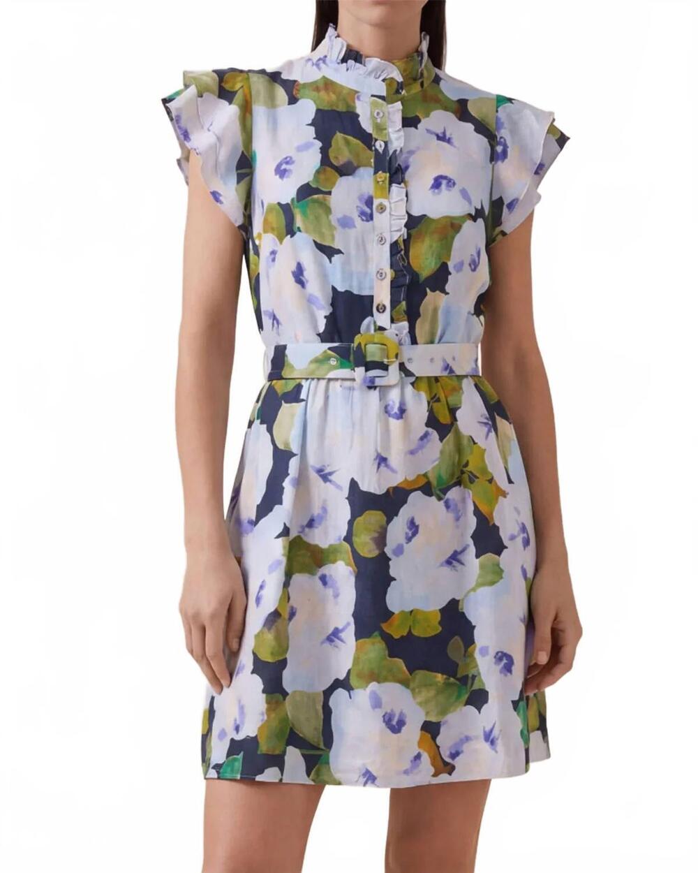 NEW BYTIMO linen ruffle dress in bluebell